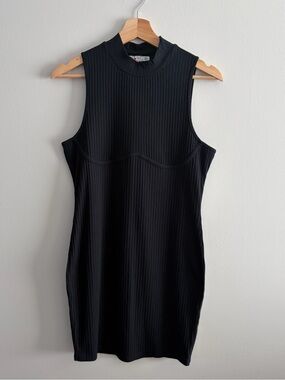 Sleeveless Ribbed Mini Dress - Black